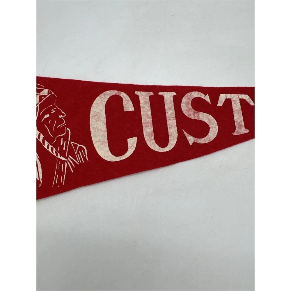 Vintage Felt Custer Indians Penant Flag 17.5